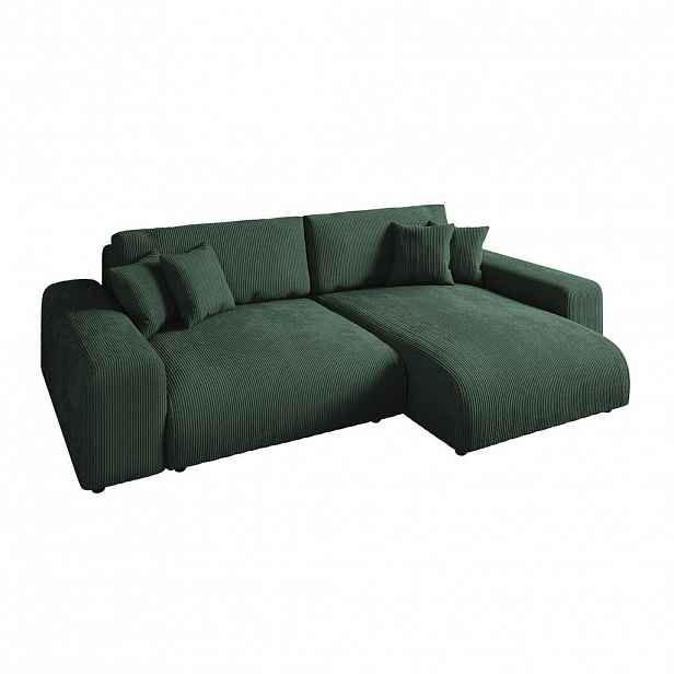 luma-home ROHOVÁ POHOVKA s funkcí rozkládání, úložným prostorem, pružinovým jádrem, Š255/H165/V84 cm, ležecká plocha 148x196 cm, zelený kord / 21005