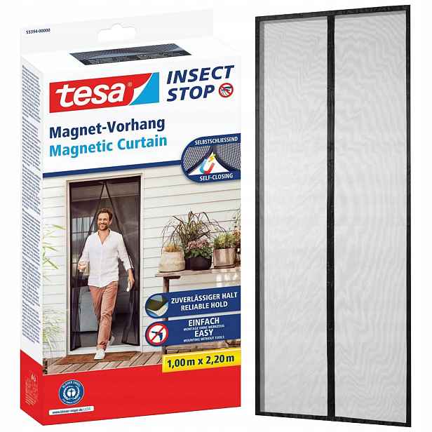 Moskytiéra Magnetická Tesa Síť na dveře s magnety 100 x 220 cm Černá