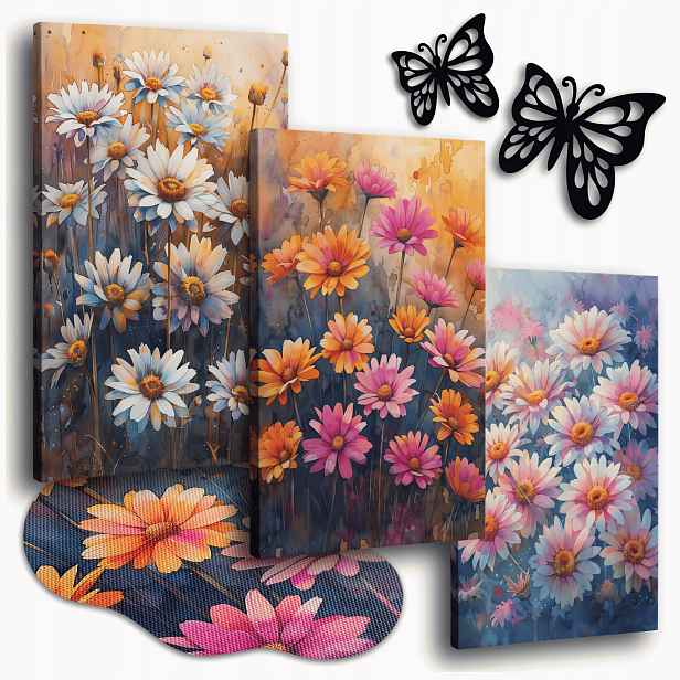 Obraz Na Plátně 150x70 cm Obrazy Do Obývacího Pokoje Louka S Květinami Květiny Triptych