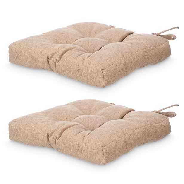 Polštáře Na Židli Polyester S Tkaničkami 40 X 40 CM, Hnědé, Prošívané