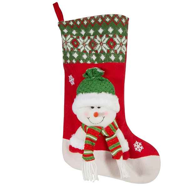 Vánoční mikulášská punčocha s 3D aplikací SNOWMAN I. 50 cm Mybesthome