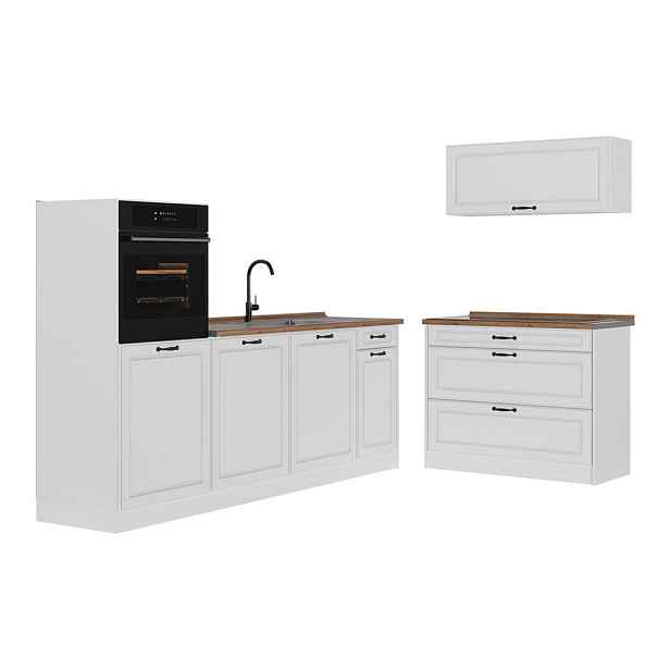 Vicco KUCHYŇSKÝ KOUT R-Line, Bílý venkovský dům/Bílá, 220 cm pracovná doska Dub Goldkraft