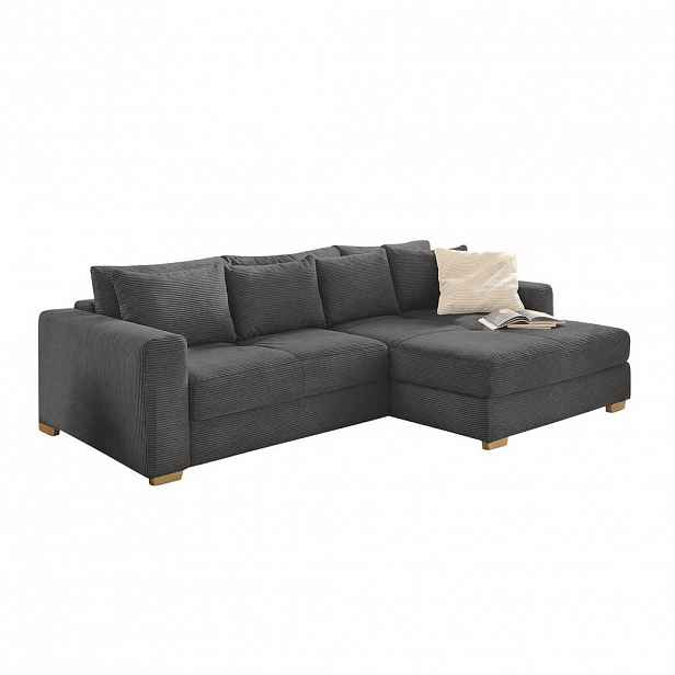 luma-home ROHOVÁ POHOVKA – PRO DLOUHODOBÉ SPÁNÍ: postel s pružinovým jádrem a úložným prostorem, 288 × 186 × 86 cm (Š×H×V), kord tmavě šedý / 15153