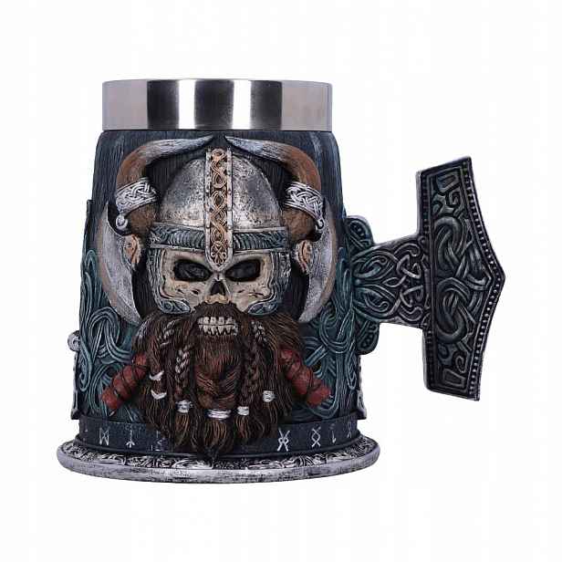 Pivní Sklenice Danegeld Viking 18 cm, ručně malovaná vložka Z Nerezové oceli