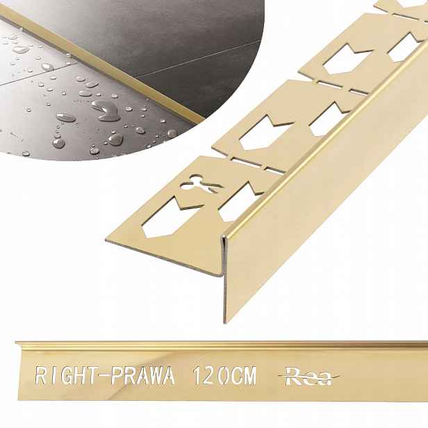 Spádová lišta do sprchové vaničky 120CM Zlatý Lesk Gold Pravá Rea