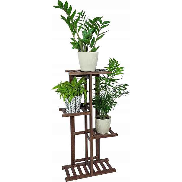 Wood Wedge Stojan na květiny čtyřúrovňový, masivní dřevo, 80 cm, ořech