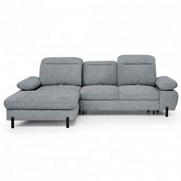 Beautysofa ROZKLÁDACÍ ROHOVÁ SEDACÍ SOUPRAVA Sora Mini s nastavitelnými opěrkami hlavy a funkcí spaní, žinylková látka, šedá, levá