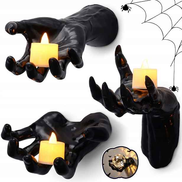 Halloweenská Nástěnná Sada Dlaní Se 3 Svíčkami Pro Dekoraci Pokoje A Nábytku