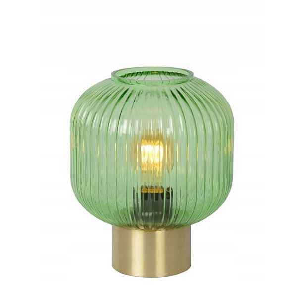 noční stolní lampa zlatá, skleněná, ozdobná, zelená, stínítko do ložnice Lucide