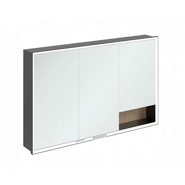 Villeroy & Boch My View+ - Zrcadlová skříňka s LED osvětlením 120x75x17 cm, 3 dvířka, Nordic Oak/matná černá B48212VJ