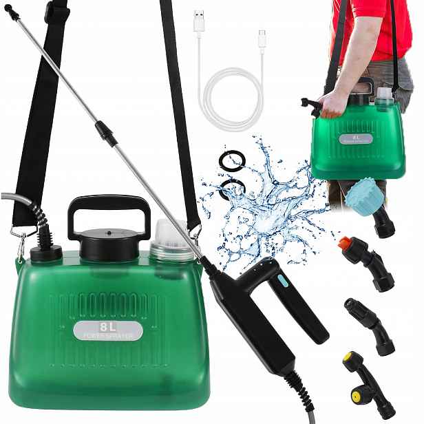 Elektrický Akumulátorový Zahradní Postřikovač 2Ah 8L Set 4 trysek