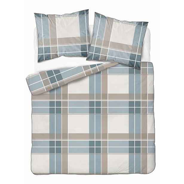 Povlečení z perkálu 220x200 modro-béžové s kostkovaným vzorem Soft Garden