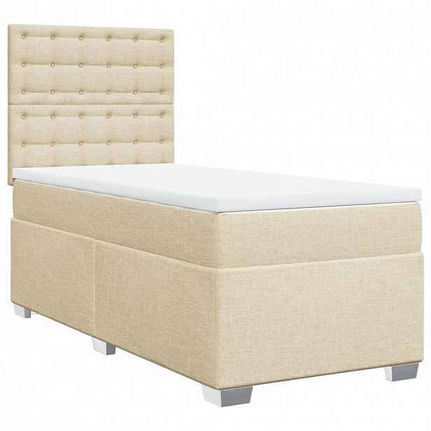 vidaXL Box spring postel s matrací krémová 90x190 cm textil