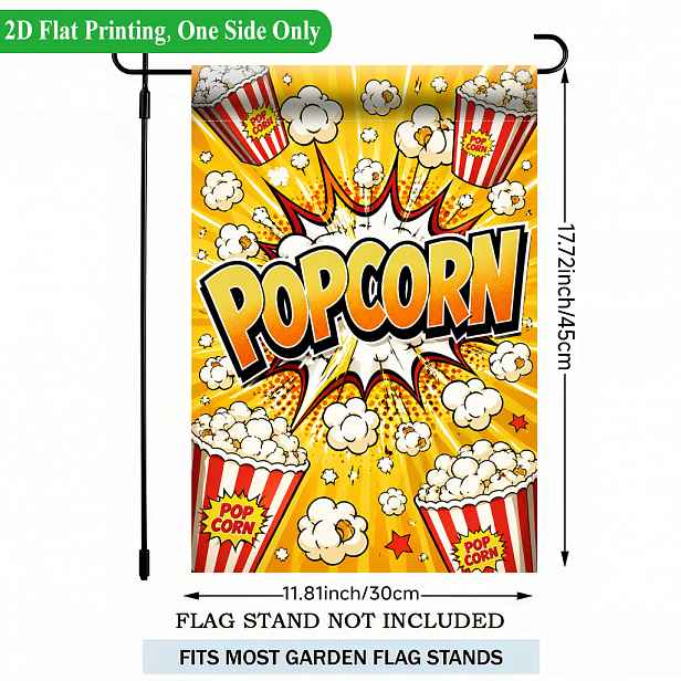 TEMU 2D plochá, 2D plochý tisk zahradní vlajka 1 ks, jednostranná zahradní vlajka s uměním výbuchu popcornu, polyester, sváteční zahradní praporek,