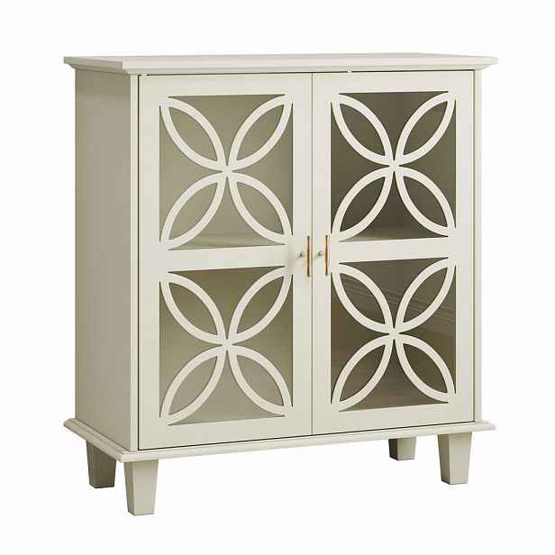 Urban Meuble SIDEBOARD 80 cm krémový MDF a sklo se 2 skleněnými dvířky a nastavitelnými policemi