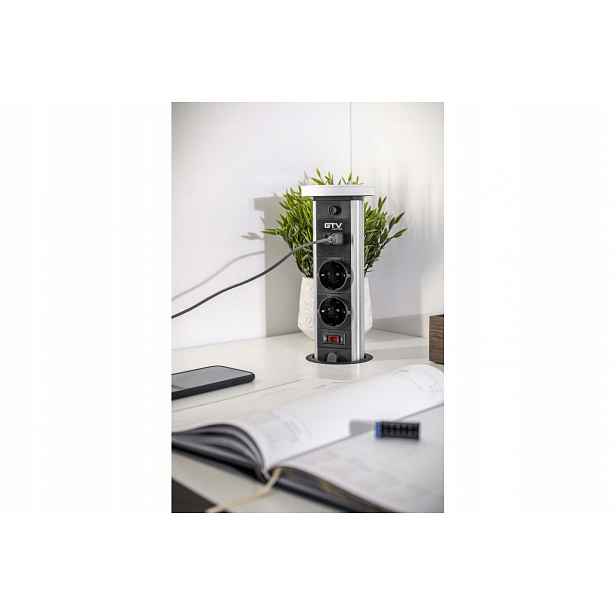 Zapuštěná stolní zásuvka Camino 2x230V Usb A+c indukční nabíjení, bílá