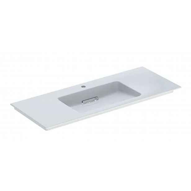 Geberit ONE - Umyvadlo nábytkové 120x48x13 cm, skrytý přepad, s otvorem pro baterii, vodorovný odtok, KeraTect, bílá 505.017.00.1