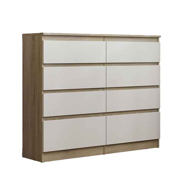 MASSENO KOMODA ADRIANO, 120/100/33 cm s 8 zásuvkami, dub Sonoma
