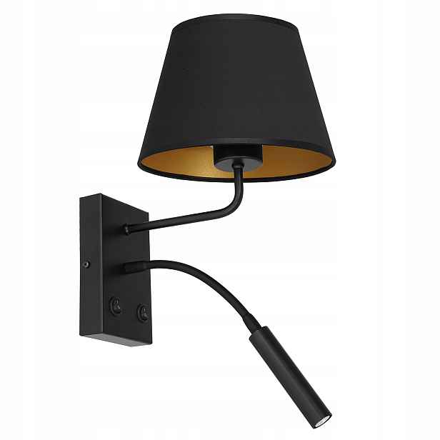 Černá kuželová nástěnná lampa s lampičkou na čtení E27+G9 Arden Luminex