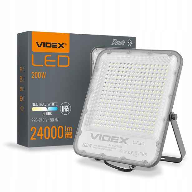 Halogenový Led reflektor šedý Lampa 200W 24000lm 5000K IP65 Videx neutrální