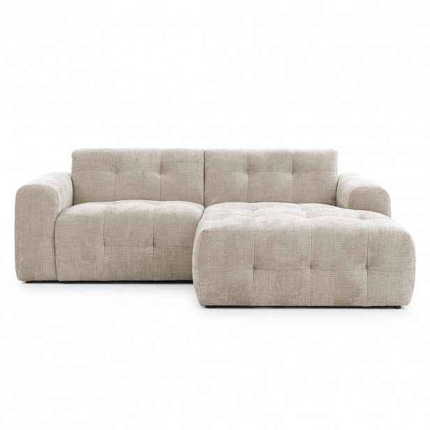 luma-home ROHOVÁ POHOVKA s otomanem vpravo, rafinovaným prošíváním, 234 × 161 × 79 cm (Š×H×V), potah ze ženilky v pískově šedé barvě / 21037