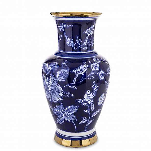 Váza Ceramiczny flakon vysoká na květiny modrý zlatý obal