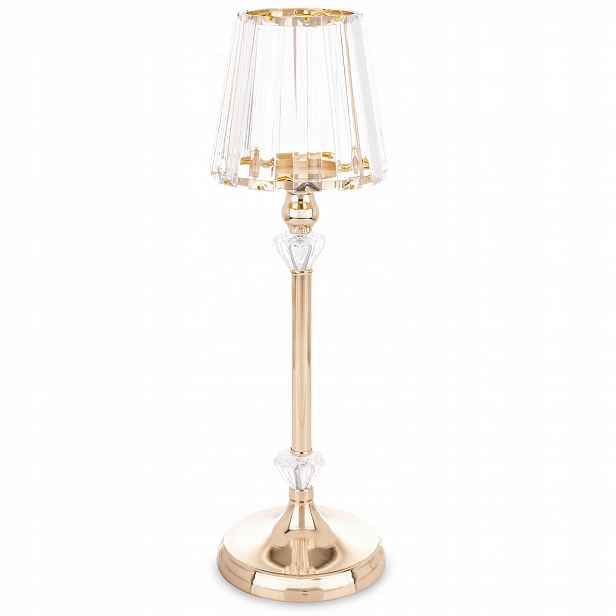 Dekorativní zlatý svícen 43,5 cm glamour s elegantním stolním stínidlem