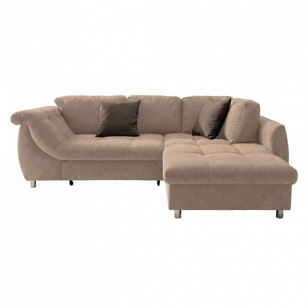 luma-home ROHOVÁ POHOVKA s funkcí rozkládání, vlnovým pružením, otomanem vpravo, 250 × 190 × 84 cm (Š×H×V), mikrovlákno světle hnědé / 17011