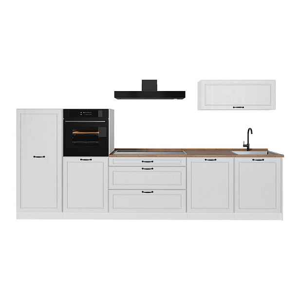Vicco KUCHYŇSKÝ KOUT R-Line, Bílý venkovský dům/Bílá, 340 cm pracovná doska Dub Goldkraft