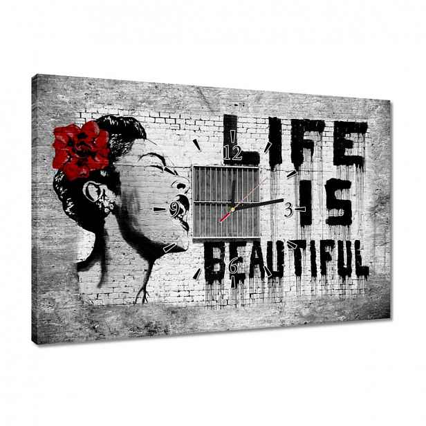 Hodiny 60x40 Banksy Life is Beautiful