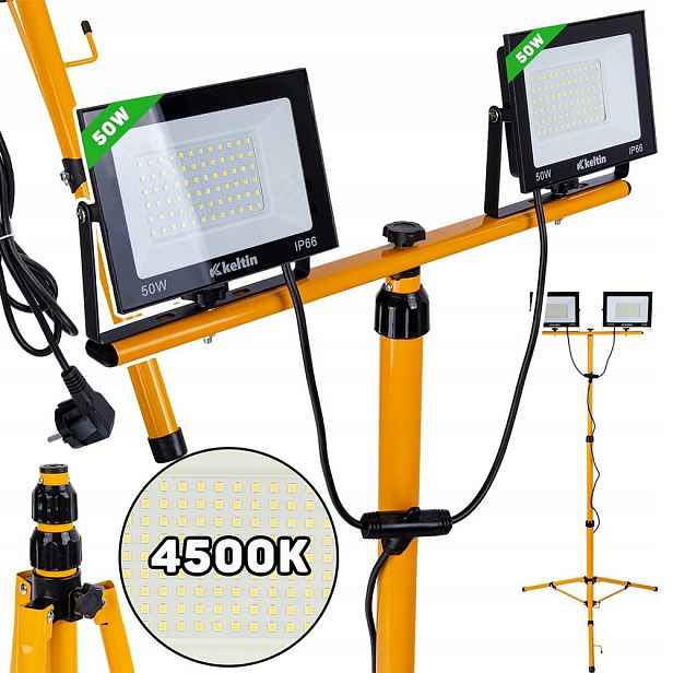 Led Reflektor Stavební Stativ Halogenová Dílenská Lampa 2X50W 4500K 160