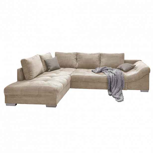 luma-home ROHOVÁ POHOVKA s funkcí rozkládání, vlnovým pružením, otomanem vlevo, Š298/H202/V84 cm, ležecká plocha 154×227 cm, manšestr béžový / 17204
