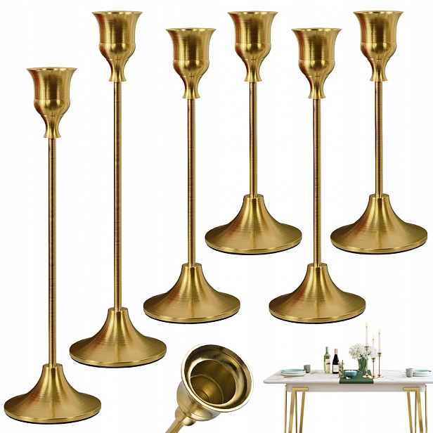 Svícen Sada 6 Ks Svícny na noze Zlaté Glamour 15cm 18.5cm 23.5cm