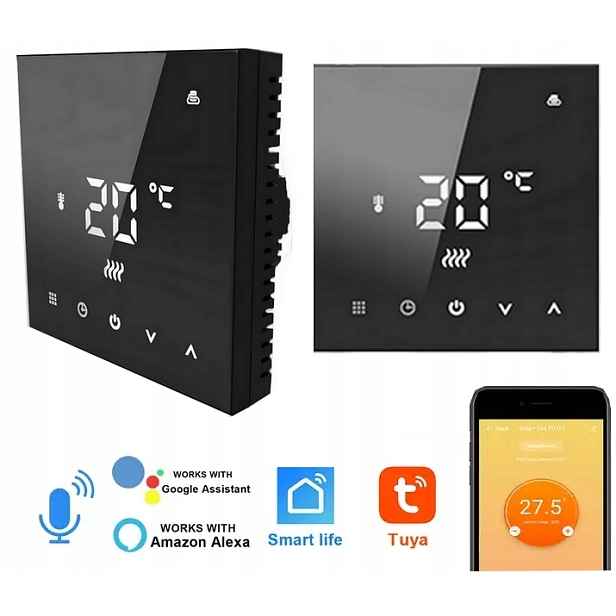 Termostat Nástěnný Pokojový Dotykový Led Displej WiFi Tuya Terscp/bl