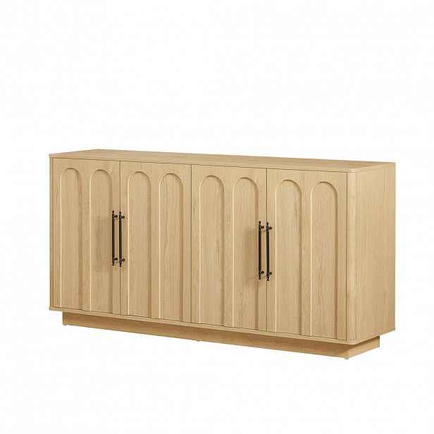 Urban Meuble SIDEBOARD v dekoru dub s motivem oblouku a úchytkami, béžový