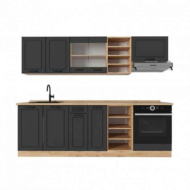 Vicco KUCHYŇSKÝ KOUT R-Line Antracitový venkovský dům/zlatý dub 240 cm , PD Dub
