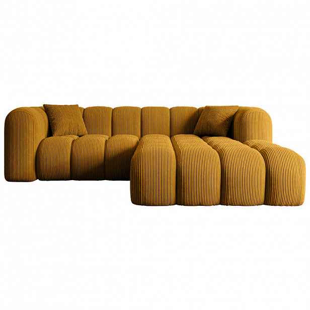 ALTDECOR ROHOVÁ SEDACÍ SOUPRAVA s otomanem vpravo OLEA-L1 – 231 × 173 × 74 cm hořčicově žlutá