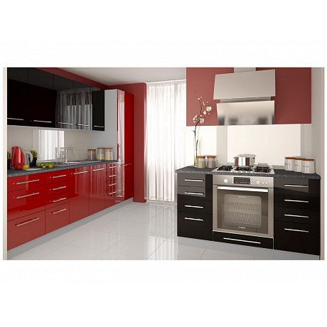 Kuchyně PLATINUM 270/410 cm, korpus grey, rose red + black