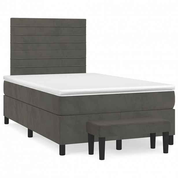vidaXL Box spring postel s matrací tmavě šedá 120 x 200 cm samet
