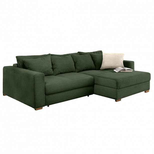 luma-home ROHOVÁ POHOVKA – PRO DLOUHODOBÉ SPÁNÍ: postel s pružinovým jádrem a úložným prostorem, 288 × 186 × 86 cm (Š×H×V), zelený kord / 15156