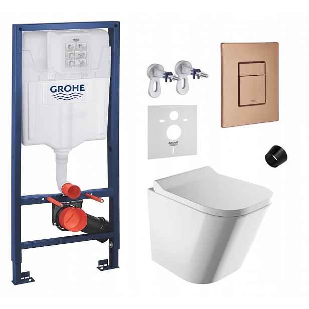 Podomítkový Wc set Grohe s mísou Fontana a tlačítkem kartáčovaná měď
