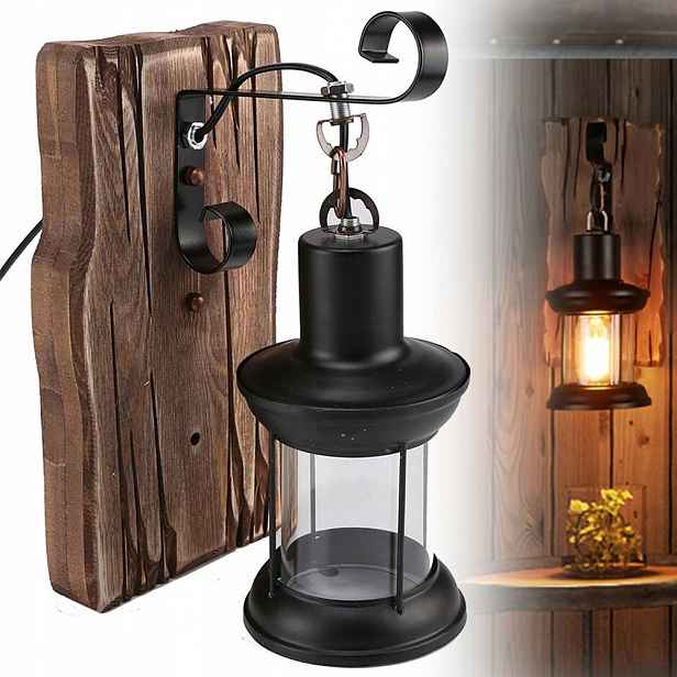 Retro rustikální nástěnná lampa, dřevěná nástěnná lampa ve vintage stylu E27