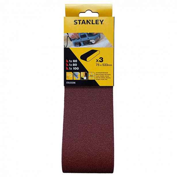 Stanley - 3dílná sada brusných pásů, 75x533 mm STA33206-XJ