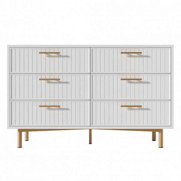 Urban Meuble SIDEBOARD dřevotříska bílý s drážkovaným čelem a 6 zásuvkami