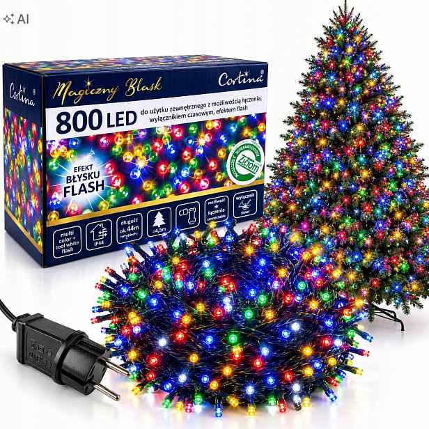 Vánoční Osvětlení Na Stromeček 800 Led Timer Flash Barevná Světýlka Na Stromeček S Efektem Záblesku