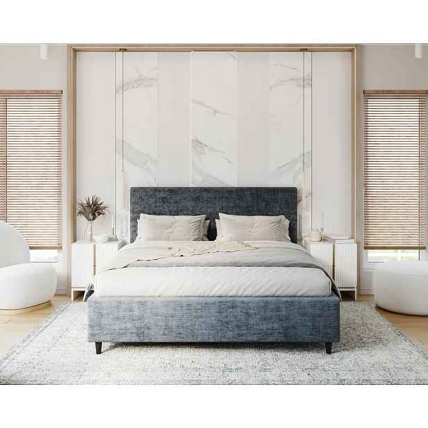 FDM Čalouněná postel Line Plus se zvedacím roštem Nano Velvet modrá, velikost 120x200