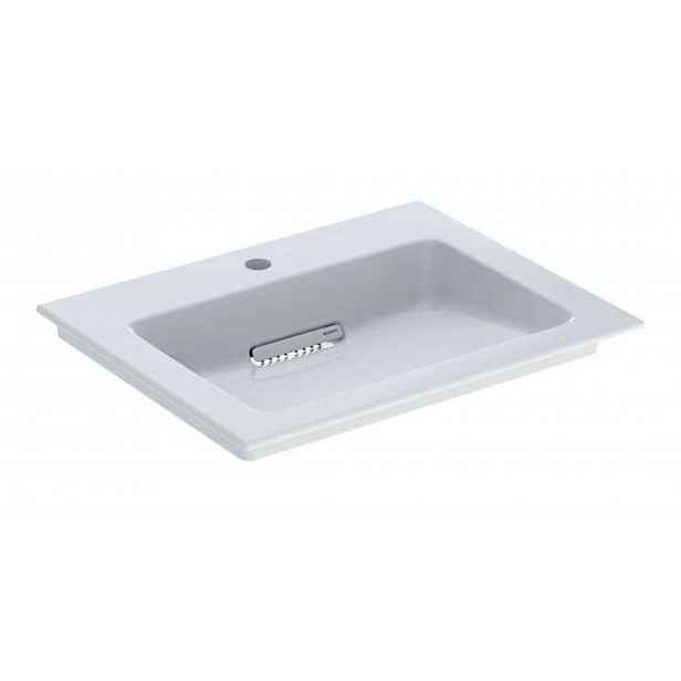 Geberit ONE - Umyvadlo nábytkové 60x48x13 cm, skrytý přepad, s otvorem pro baterii, vodorovný odtok, KeraTect, bílá 505.002.00.1