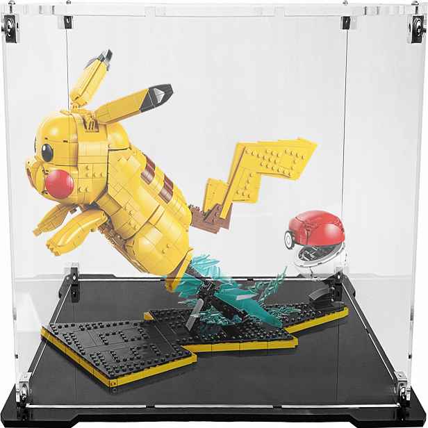Vitrína s černou základnou pro stavebnici Lego 72152 Pokémon Pikachu a Pokéball