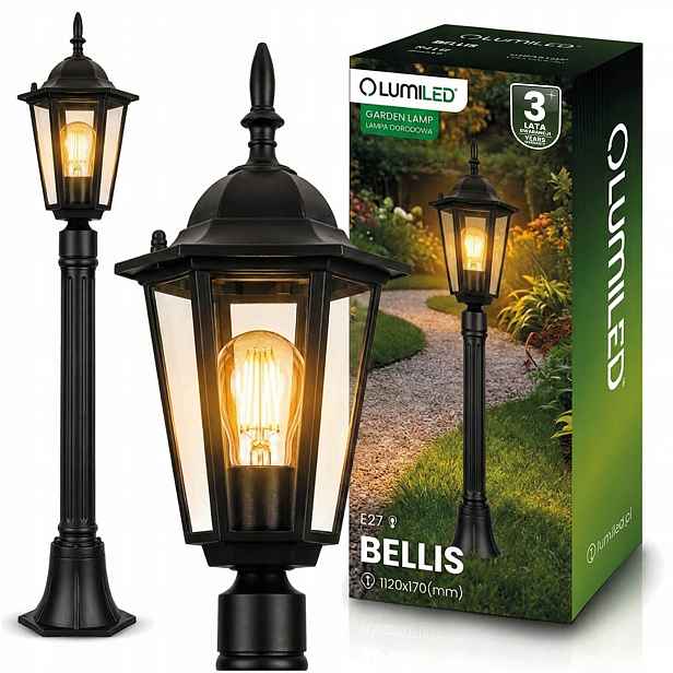 Zahradní svítidlo Venkovní Stojící Lucerna Sloupek 100cm Led E27 Černé IP44