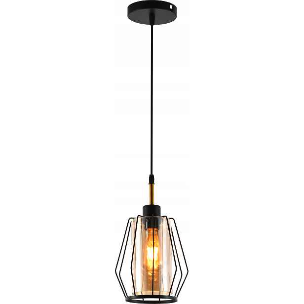 Vargo závěsná lampa industriální černá-mosazná amber 1xE27 60W